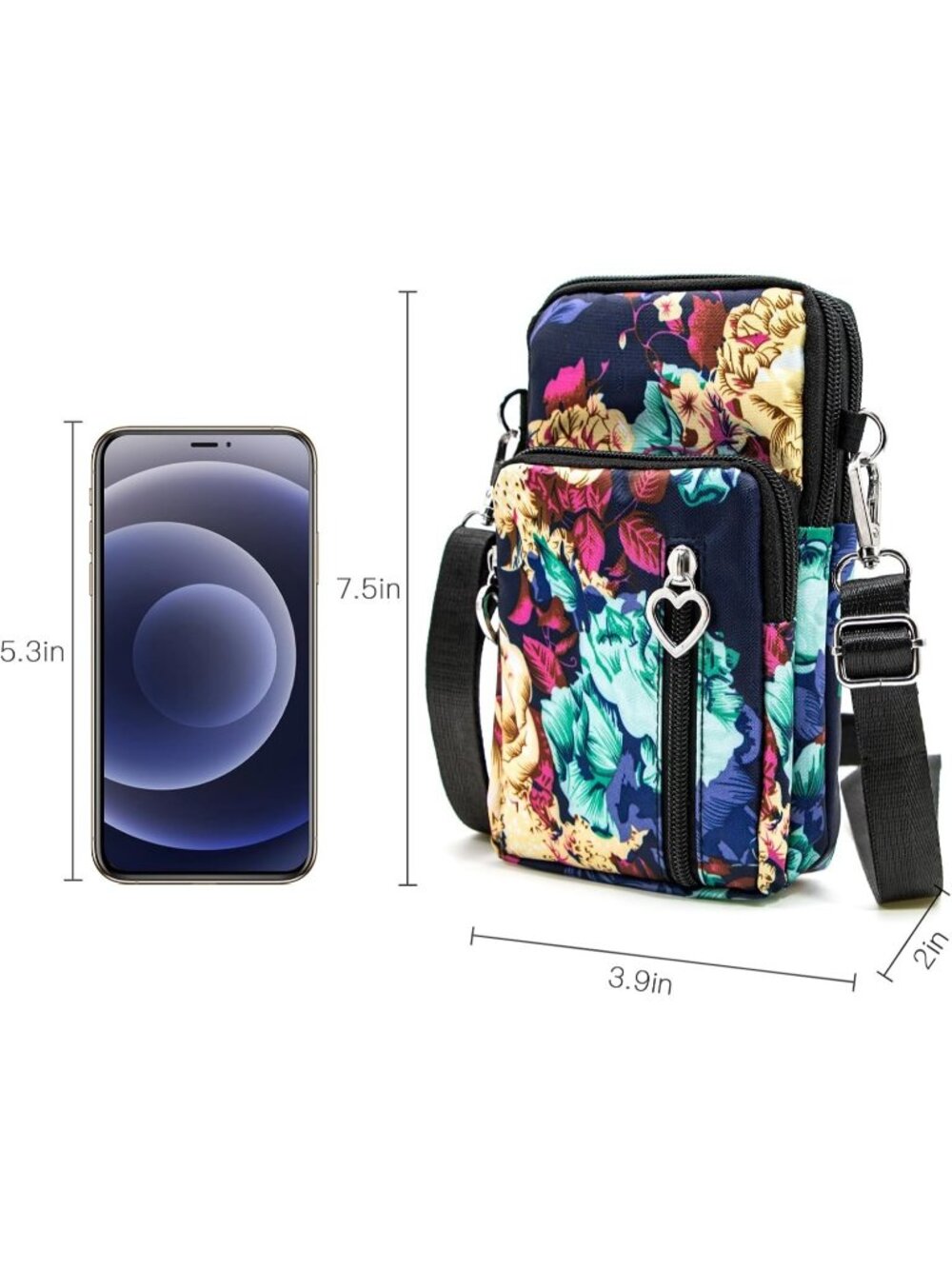 Women's Bright Flowers Lightweight Small Cell Phone Travel Pouch Crossbody bags - Picture 5 of 6